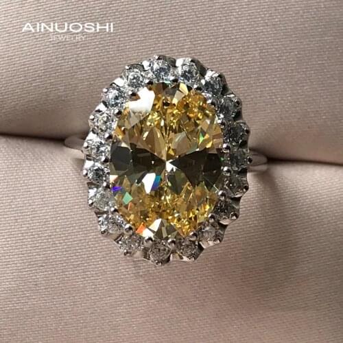 AINUOSHI 925 Sterling Silver 10x14mm Oval Cut Multiple Gemstone Double Halo Engagement Rings For Women Anniversary Jewelry Gift