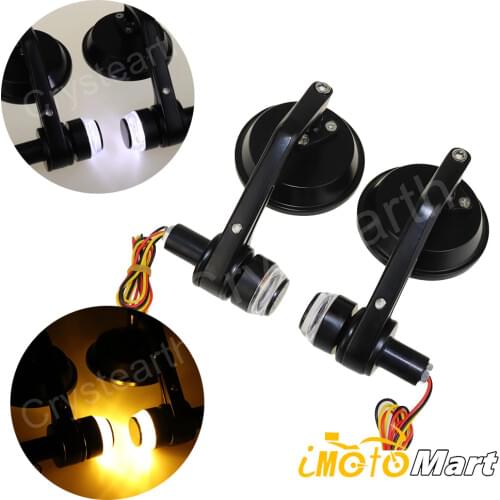 7/8" 22mm Motorcycle Round 3" Handlebar Bar End Mirrors Rear View Mirror w/ LED Turn Signal Universal For Honda Suzuki Kawasaki