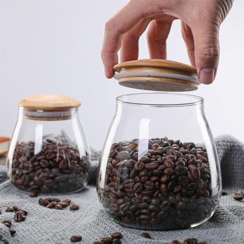 Kitchen Transparent Glass Storage Jar With Wooden Beans Rice Jam Biscuits Candy Mushroom Shape Food Storage Sealed Storage Jar