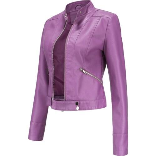 2021 Spring Autumn Pu Faux Leather Jacket Women Zipper Slim Short Biker Jackets Coat Female Outwear Tops