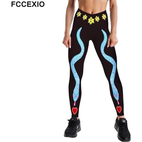 FCCEXIO Gluttonous Snake Printed Leggings Women High Waist Plus Size Pants Fitness Stretch Leggings Autumn Women GYM Pants XS-XL