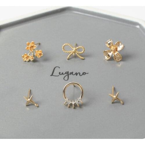 Copper gold plated 18K small flower star bow zircon stud DIY hand earring earring accessories material
