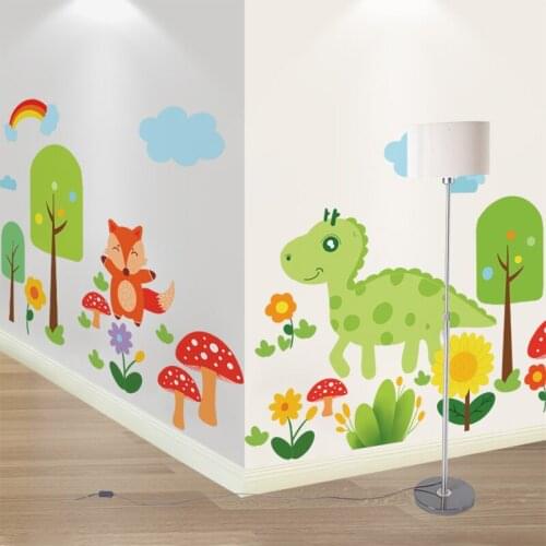 Cartoon Dinosaur Wall Stickers Kids Room Nursery Home Decoration Decals Backdrop Wallpaper DIY Lovely Animal Forest Posters