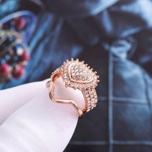 Hot Selling Fashion Creative Rose Gold Color Love Heart Inlaid Full Zircon 2-piece for Women Wedding Rings Jewelry Whole Sale