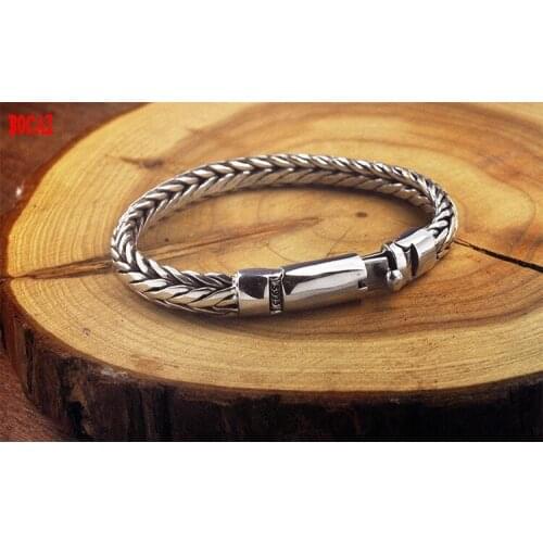 Real solid S925 pure silver hand woven bracelet for men vintage mighty Thai silver men bracelet