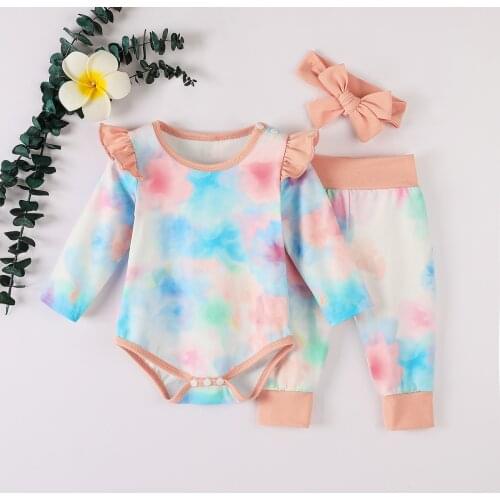 Infant Outfit Autumn Fashion Girl Long Sleeve Tie Dye Toddler Clothes Set Infant Bodysuits Pants Hairband Sets 3pcs for 1-3Y