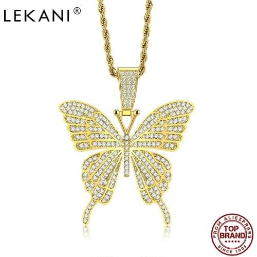 LEKANI Romantic Style Necklace For Women Inlay Cubic Zirconia Gold Butterfly Elegent Pendent Necklace Girlfriend Gift Jewelry