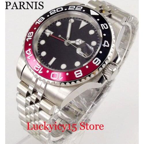 PARNIS Hot 40mm Black Sterile Dial Sapphire Crystal Auto Date Window Luminous Marks Rotating Bezel Automatic Mens Watch
