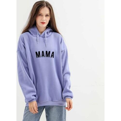 Purple Hoodies Womens Mama Hoodie Pullover Sweatshirt Letter Graphic Drop Shoulder Sweatshirt Spring Autumn Long Sleeve Top