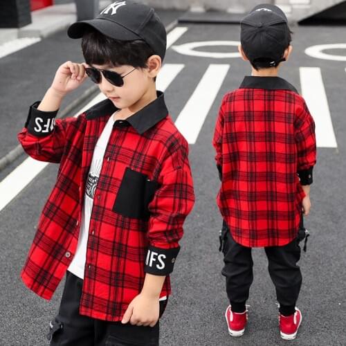Boys new plaid shirt Boys spring casual shirt Boy with irregular hem check shirt Boy in soft and comfortable shirt