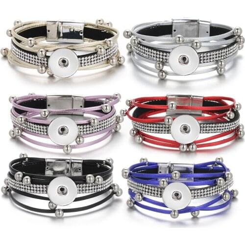 SE0218 New Fashion Multilayer bracelet beads&crystal snap bracelets 19cm Magnet buckle fit 18mm snap buttons wholesale
