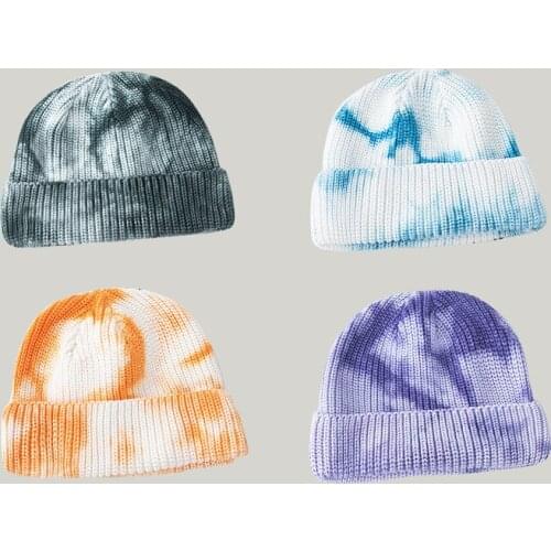 2020 New Hat Tie-dye knitted Hat Female Cap hip-hop Street Gradient Wild Short Cotton Warm Woolen Cold Hat hats for women