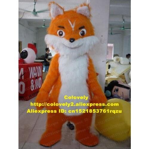 Pretty Orange Long Fur Fox Mascot Costume Cartoon Character Mascotte Brown Bright Eyes Short Tail Smiling Face ZZ1035 Free Ship