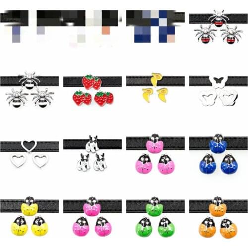 Star Ladybug Spider Heart Dog Butterfly Duck Slide Charms Alloy Enameled Slider For 8mm Bracelet Wristband DIY Jewelry Making