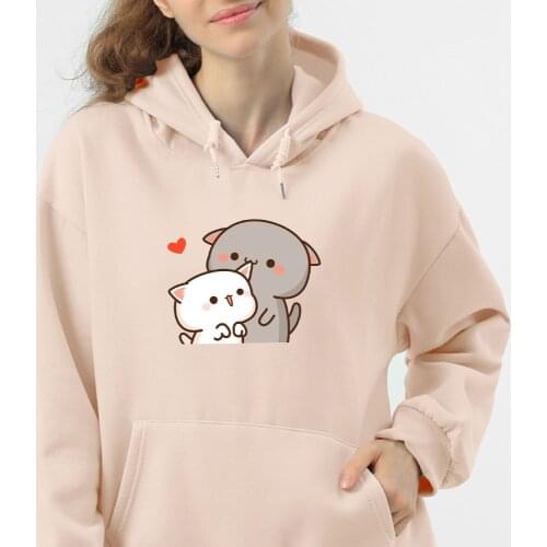 Women Hoodie Kawaii Couple Sweatshirt Cotton Long-sleeved Harajuku Hoodies Pocket Pattern Print Hoody Plus Size Korean Clothes