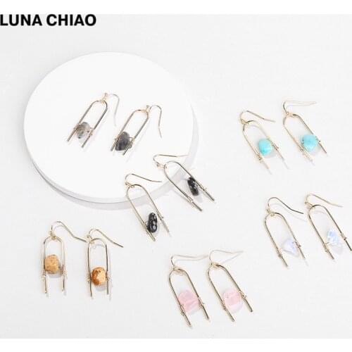 Fashion Natural Semi-Precious Stone Statement Earring Drop Pendant Earrings for Women