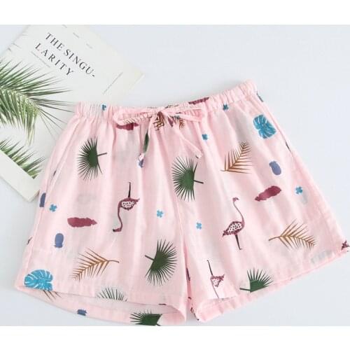 Womens sleep shorts cotton gauze pajamas summer home beach bottom lounge casual pajamas loose large size printed pajamas