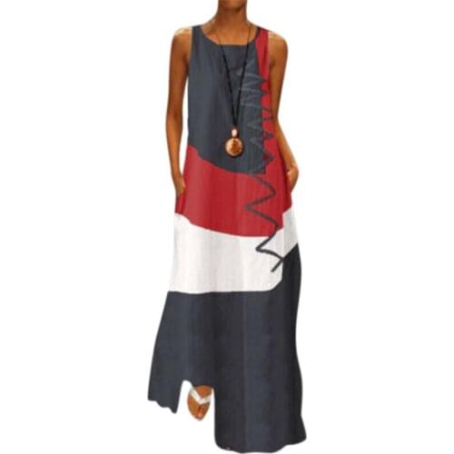 Womens Dresses Long Folk-customs Vintage Summer Dress Patchwork Sleeveless Elegant Casual Maxi Dress Women Clothing Vestidos