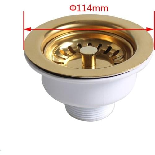 Gold Kitchen Sink Drainer Bead Bowl Body Sewer Gold-plated Solid PVD Finish Bathroom Accessories Set 114mm Stainless Steel
