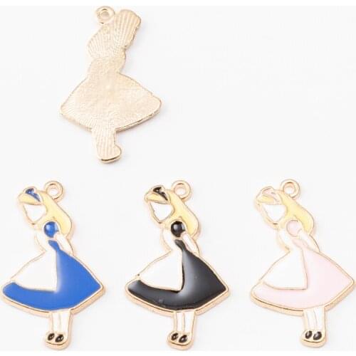 10pcs Enamel girl Charm Pendant For Women Necklace Pendant Making Alloy Beads Fit Bracelet DIY Jewelry Accessory js2164