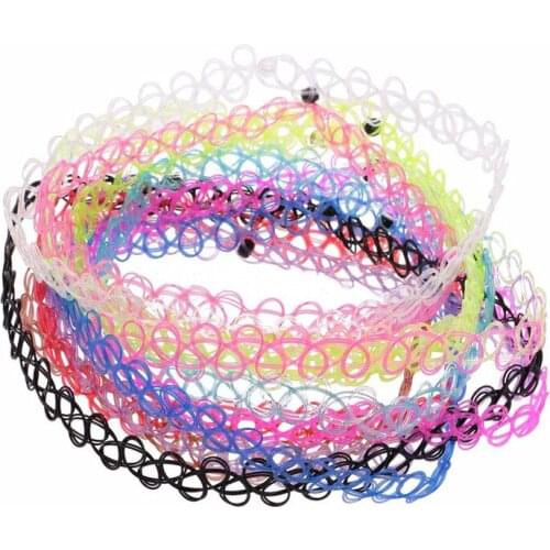 12 pcs/Set Fishline Black Chokers Necklace Vintage Stretch Henna Gothic Punk Elastic Hollow Chocker Women Jewelry Chains