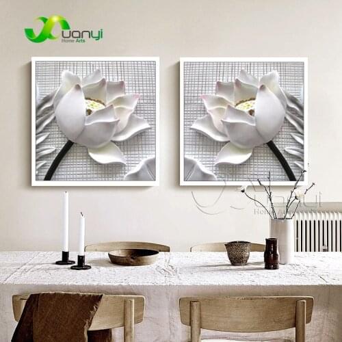 2 Pieces 3D Art Lotus Flower Print Poster Wall Art Modular Paintings For Kitchen Wall Pictures Living Room Canvas Painting
