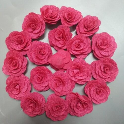 20Pieces/Bag Hot Pink Rose Handmade 3.5CM Fabric Roses Cotton Cloth Flower Hand DIY Wedding Bouquet Material Hair Accessories