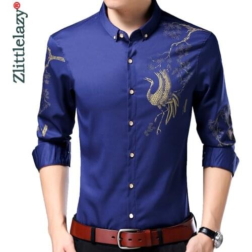 2020 Brand Long Sleeve Men Social Shirt Spring Streetwear Casual Animal Shirts Dress Mens Slim Regular Fit Clothes Fashions 0106