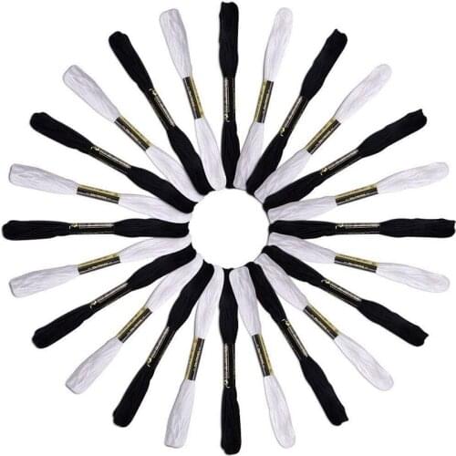 24pcs Embroidery Thread Floss Cross Stitch Cotton Thread Black&White Sewing Skeins Embroidery Thread Floss Kit DIY Sewing Tools