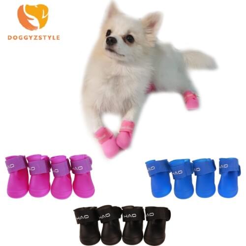 4pcs/lot S/M/L Small Pet Dog Rain Shoes for Dogs Booties Rubber Portable Anti Slip Waterproof Pet Dog Cat Rain Shoes Spring
