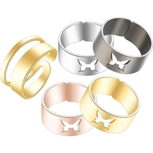 5 Pcs Vintage Hollow Out Cute Butterfly Rings Adjustable Opening Finger Ring Band for Women Girls Jewelry