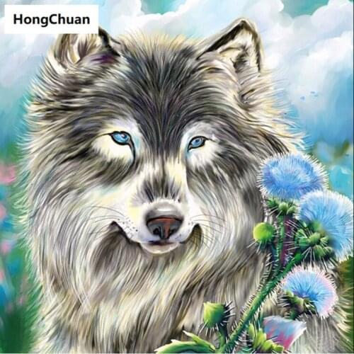 5D DIY square/round diamond painting cross stitch wolf animal needlework home decoration mural mosaic diamond embroidery gift