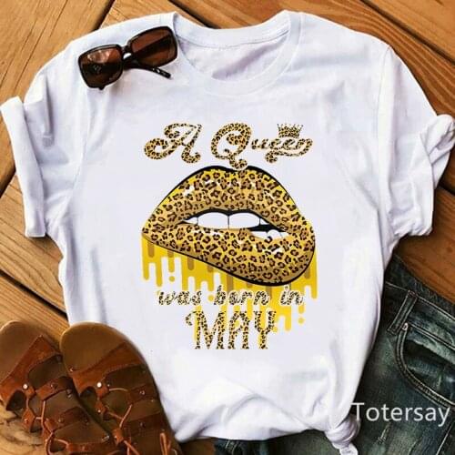A Queen Crown Temptation Lips Month Birthday Gift Graphic Print T Shirts T-Shirt Tops Tee Female Streetwear 2021 Hot Sale