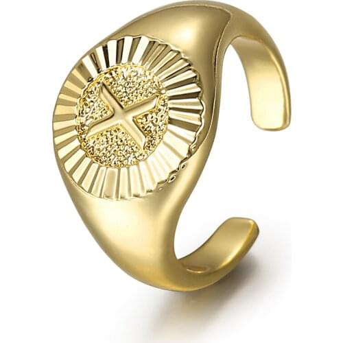 Initial A-Z Letter Alphabet Signet Ring for Women Girls Gold Color Open Ring Couple Wedding Engagement Party Band Ring DGR67