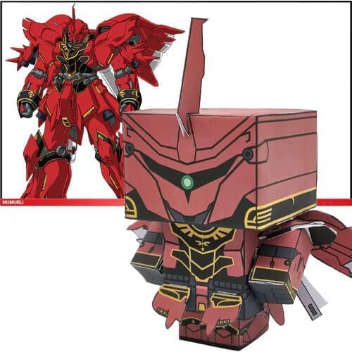 No-glue Gundam SINANJU MSN-06S Cutting Cute Mini 3D Paper Model Papercraft Anime Figure DIY Cubee Kids Adult Craft Toys CS-029