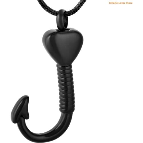 KLH9779-1 Black Fishing Hook Cremation Jewelry Keepsake Memorial Ash Urn Holder Necklace-Stainless Jewelry for Ashes or Memorial