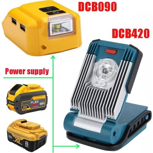 DCB090 Adapter LED Light Working Lamp USB Mobile Phone Charger DC 12V For Dewalt 14.4V 18V Li-ion Battery DCB140 DCB183 DCB203
