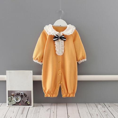 Baby Clothes Infant Rompers Newborn Lovely Bow Tie Rompers Infant Clothes Baby jumpsuits Yellow 3M~24M