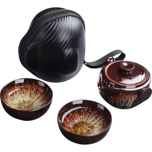 Kiln Change Travel Tea Set Portable Bag1 Pot2cups Outdoor Car Teapot Quick Guest Cup Puer Tea Drinkware Teaware Porcelain