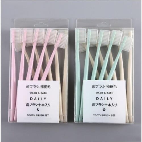 10pcs Macaron Toothbrush Eco-friendly Bamboo Charcoal Soft Thin Bristle For Adults Teeth Brush Toothbrush For Travelling Hiking