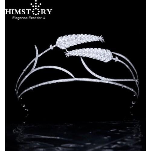 Himstory High Grade Cubic Zircon Tiaras Crown European Wheat Designs Wedding Party Evening Dress Headpiece Accessories