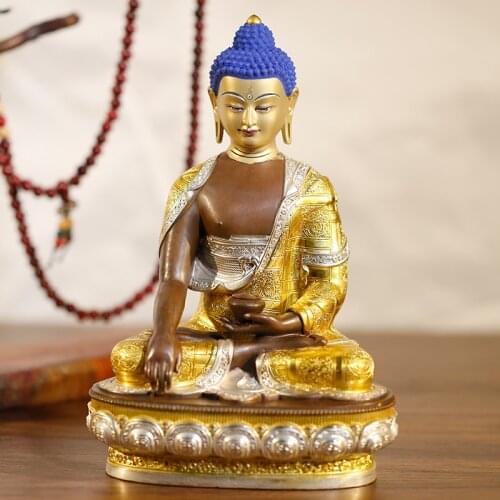 GOOD quality Gilding Buddha statue Asia Nepal Tibet temple bless safe healty good luck Sakyamuni buddha God bronze copper statue