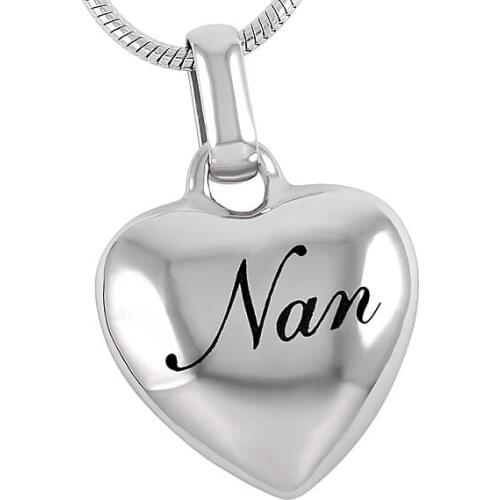 IJD8100 Free Engraving Nan In My heart 316l stainless steel memorial urn jewelry keepsake Cremation ashes pendants & Necklaces
