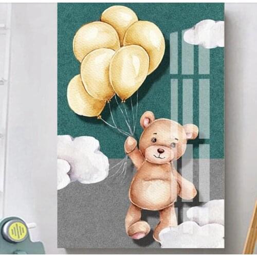 Bear Cloud Balloon Animal Canvas Painting Nursery Child Poster Art Print Cartoon Wall Picture Nordic Kid Baby Bedroom Decoration