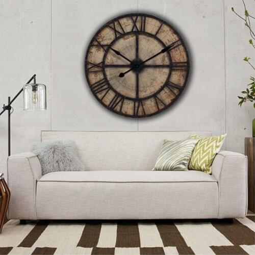 Brown Old World Map Classic Wall Clock Home Office Decoration