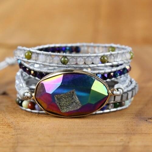 Natural Crystal Cluster Bracelet Hand Woven Leather Multi-layer Energy Bracelet Bracelet for Women 2021New Gifts for Lovers