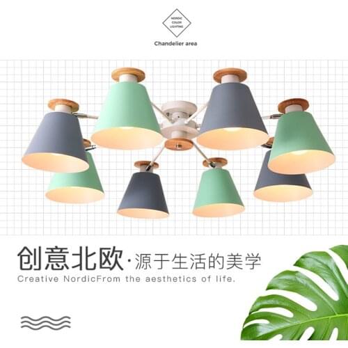 Colorful Chandelier Lighting For Living Room LED Lustre Wooden Hanging Light Ceiling Chandeliers Modern Kitchen Lights