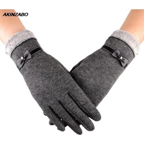 Fashion Elegant Bowknot Thermal Gloves Female Small Hair Mouth Touch Screen Cycling Bicycle Line Cute Autumn Winter Gloves Women