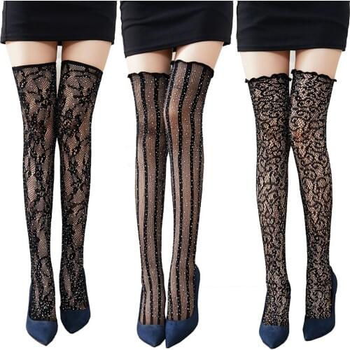Fashion Lace Breathable Stockings for Women Shiny Striped Stockings Fishnet Stockings Womens Summer Sexy Hollow Mesh Stockings