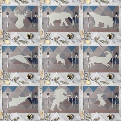 Fashion Print Rectangle Cotton Linen Western Style Table Pad Cut Mats Placemat for Dinner Kitchen Table 40x30cm White Bear